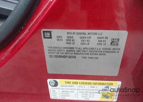 2013 Chevrolet Malibu Eco from USA, damaged, VIN 1G11D5RR4DF120743